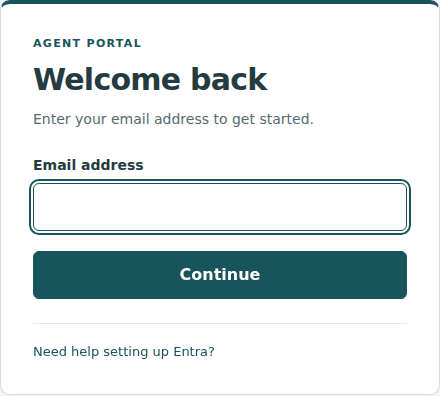 Email-first portal login asking for your email address and offering Continue.